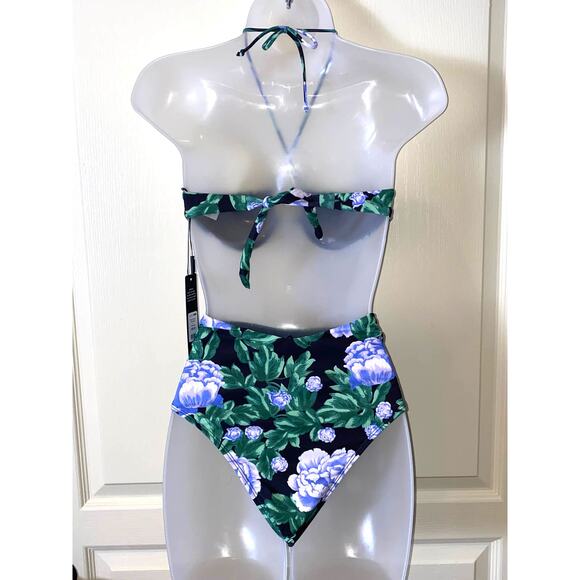 New XS Fashion Nova Retro‎ Floral Tummy Control High Rise Halter Swimsuit Bikini - Picture 4 of 6